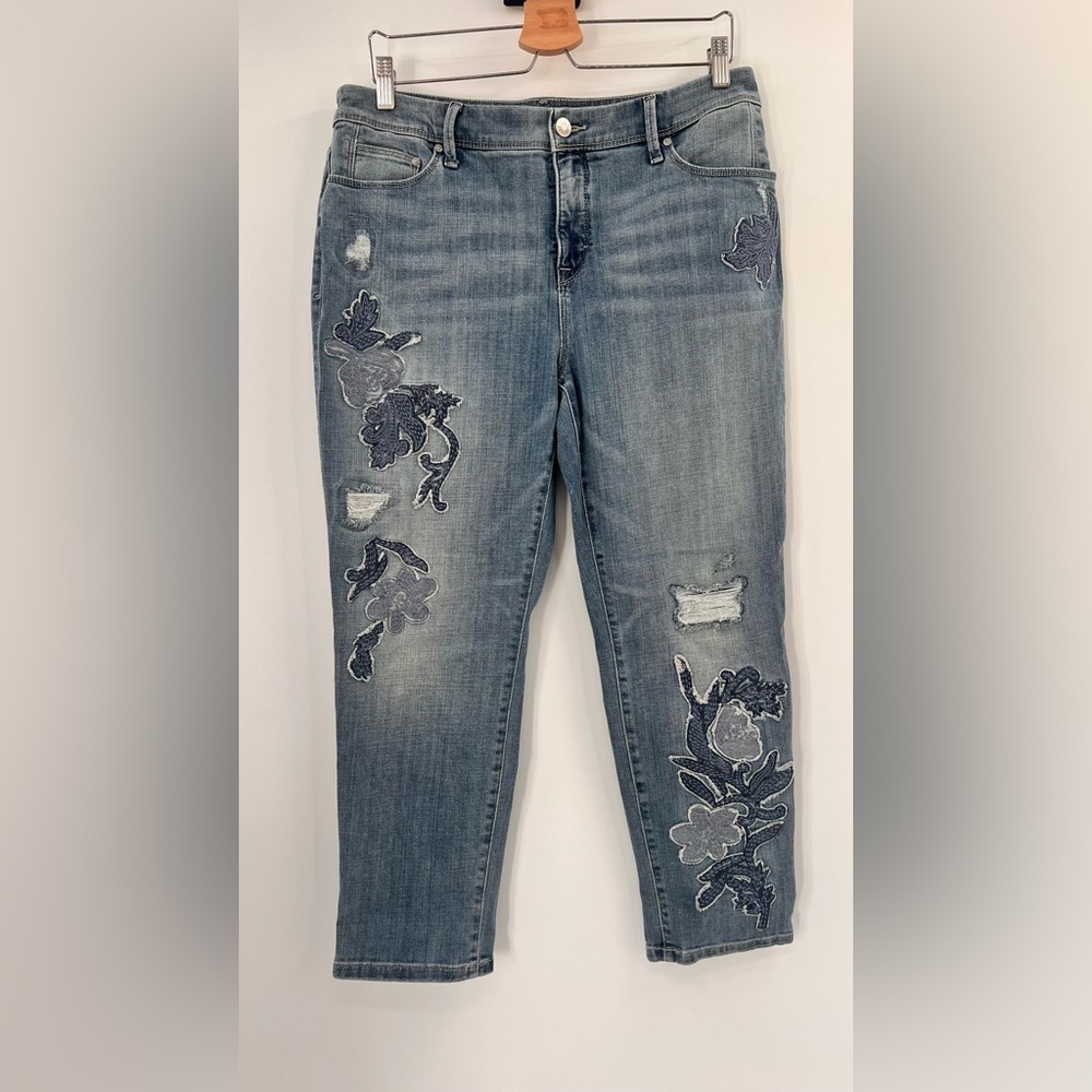 Chico's Denim with Dark Blue Floral Accents